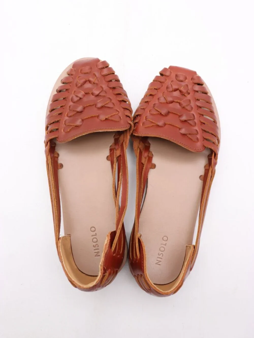 Nisolo Alejandro Huarache Flat Sandals Men's 7.5 Brown Leather Slip On Casual